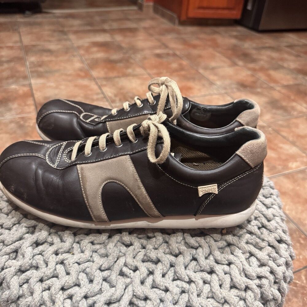 VTG CAMPER Pelotas Brown Leather Low Top Casual Sneakers Shoes Mens 46 US 12